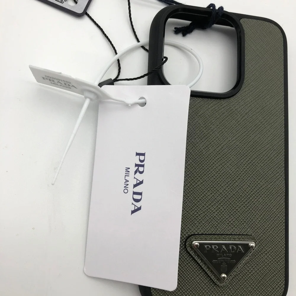 NWT Prada Saffiano iPhone 15 Pro Case TU Loden Green Leather Cover